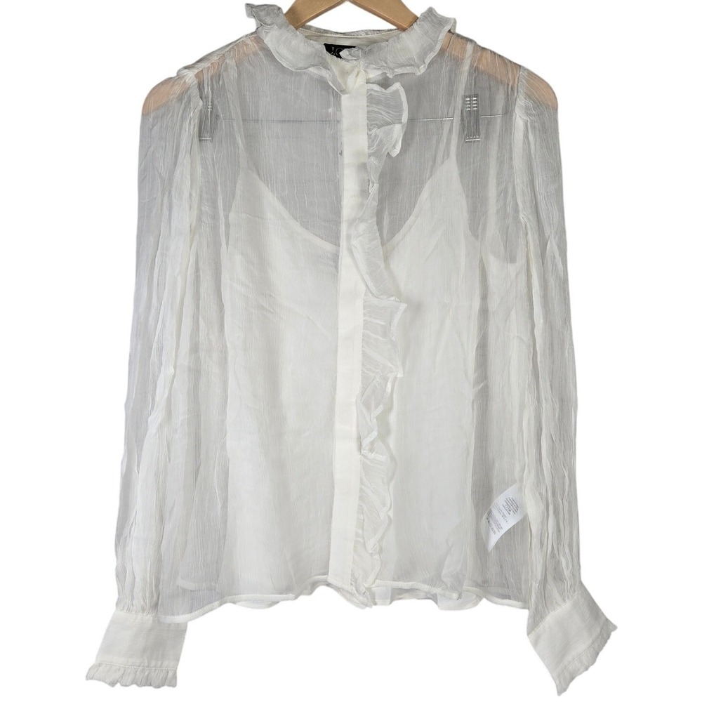 J. Crew Ruffle button-up shirt in crinkle chiffon‎ in Ivory 0
